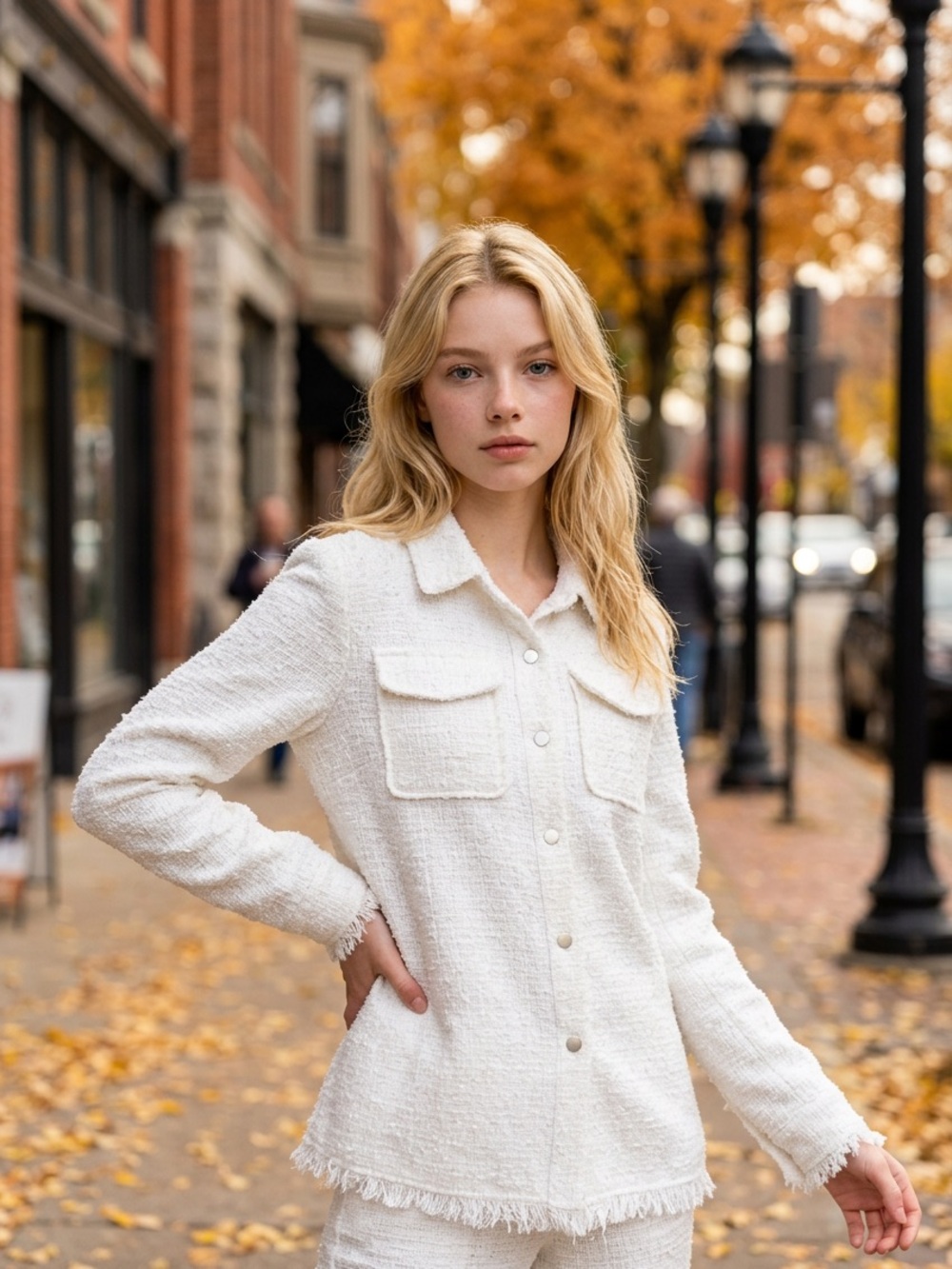 7 For All Mankind White Bouclé Button-Front Jacket